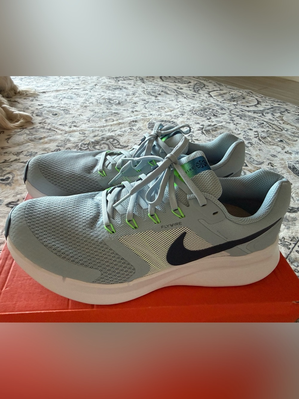 Nike Women's Light Blue Athletic Running Shoes with Neon Green Accents